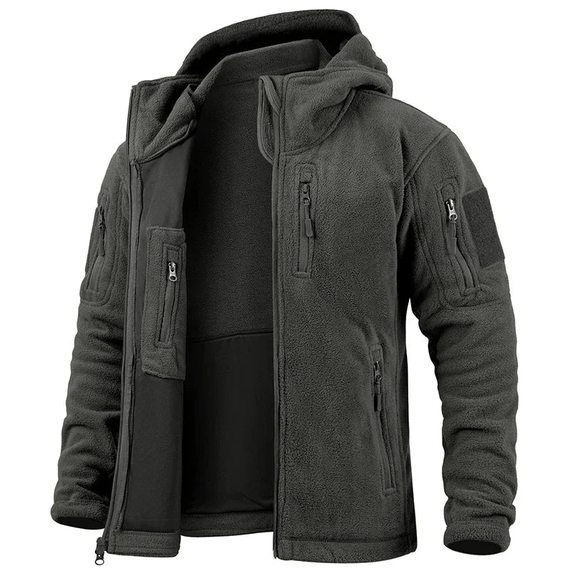 Men's Hunting Fleece Jacket Hiking Hunting Outdoor Fleece  Tactical Jacket Winter Warm Full Zip Military Hoodies Multi-Pockets-7