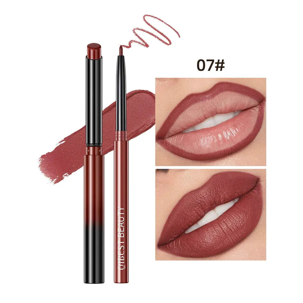 QIBEST Lipstick Pencil Waterproof Sexy Red Nude Purple Matte Tint Lipstick Lasting Lip liner Pen Longlasting Makeup Cosmetics by Factory Makeup Store