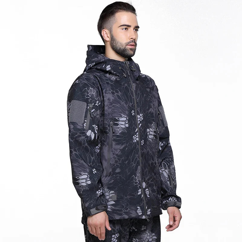Men's Soft Shell Camouflage Tactical Jacket Men Waterproof Fleece Lined Coat Hooded Outdoor Hiking Hunting Clothes-3