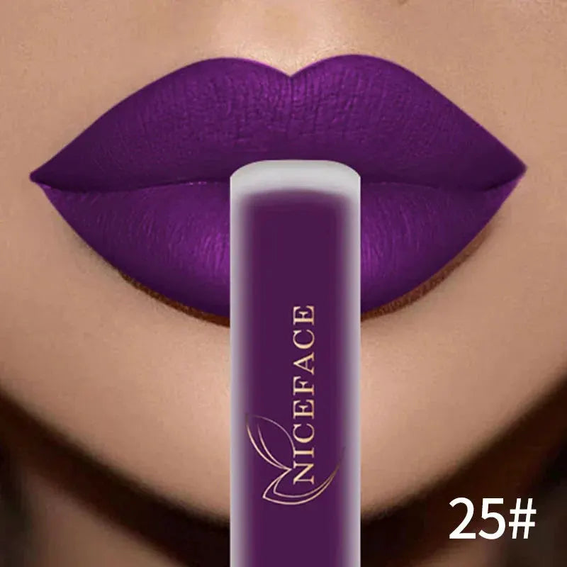 NICEFACE Matte Liquid Lipstick Waterproof Long Lasting Lip Gloss Tint Sexy Red Nude Purple Metallic Lipsticks Makeup Cosmetics by QiBest Professional Makeup Store