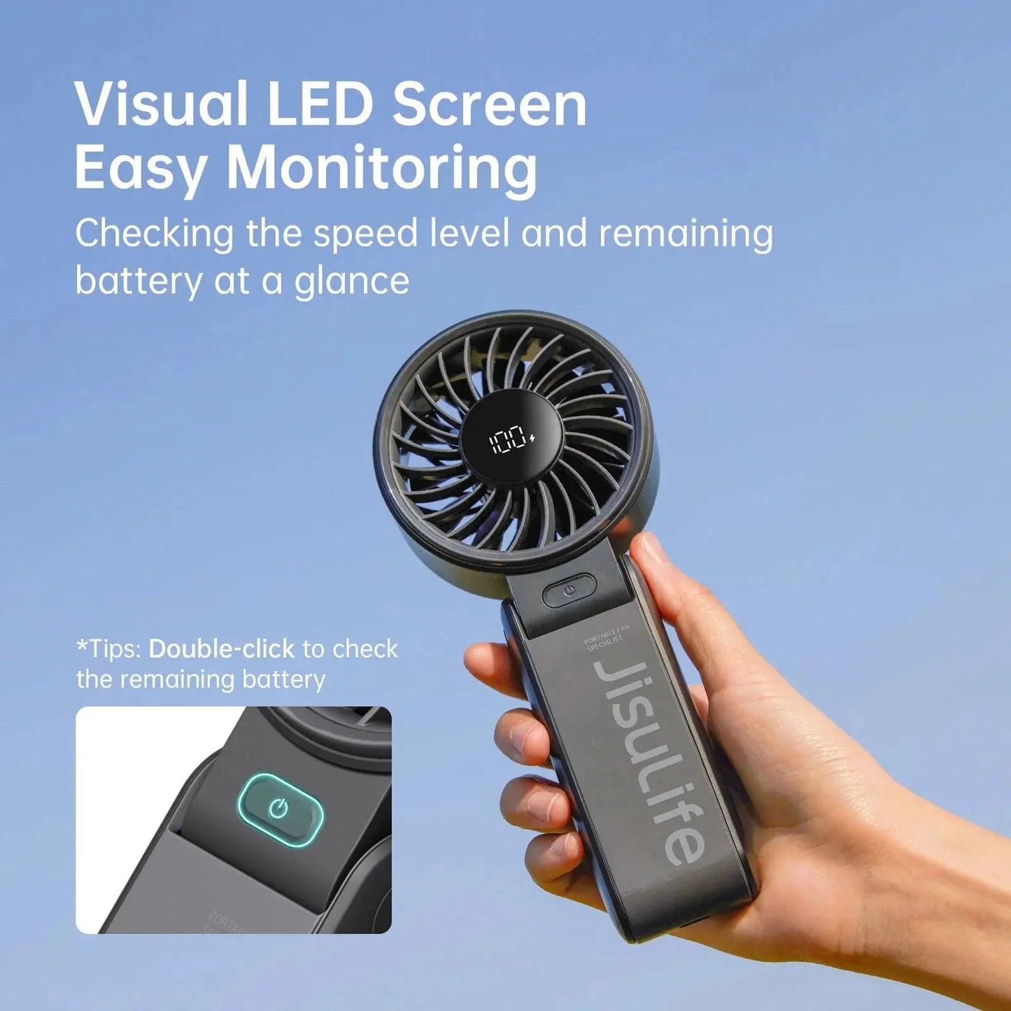 JISULIFE Portable Handheld Fan with LED Display,5 Speeds,5000mAh,150°Folded,3-IN-1 Hand/Desk/Neck Multifunction Personal Fan by JISULIFE Official Store