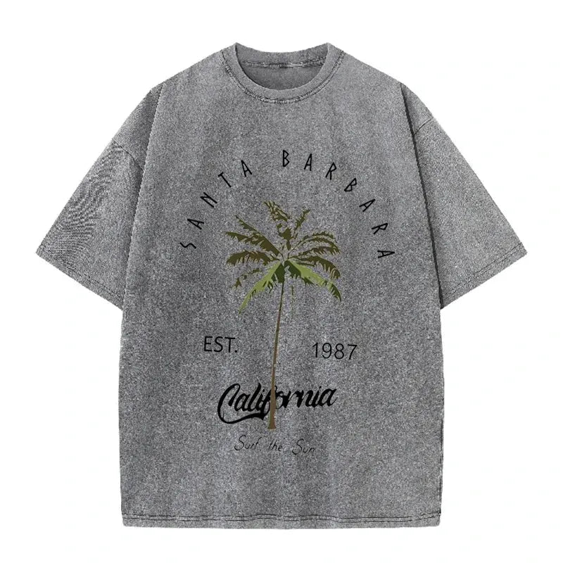 Vintage Palm Tree Print T Shirt Santa Barbara Retro Washed Cotton Tee by Vimost Shop
