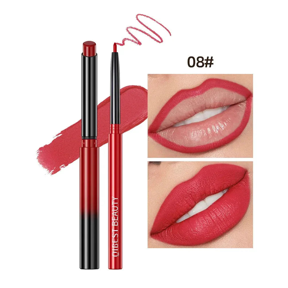 QIBEST 2pcs Lipstick Lipliner Pen Set Matte Velvet Lip Liner Pencil Contour Makeup Sexy Red Lip Stick Long Lasting Cosmetics by QiBest Official Store