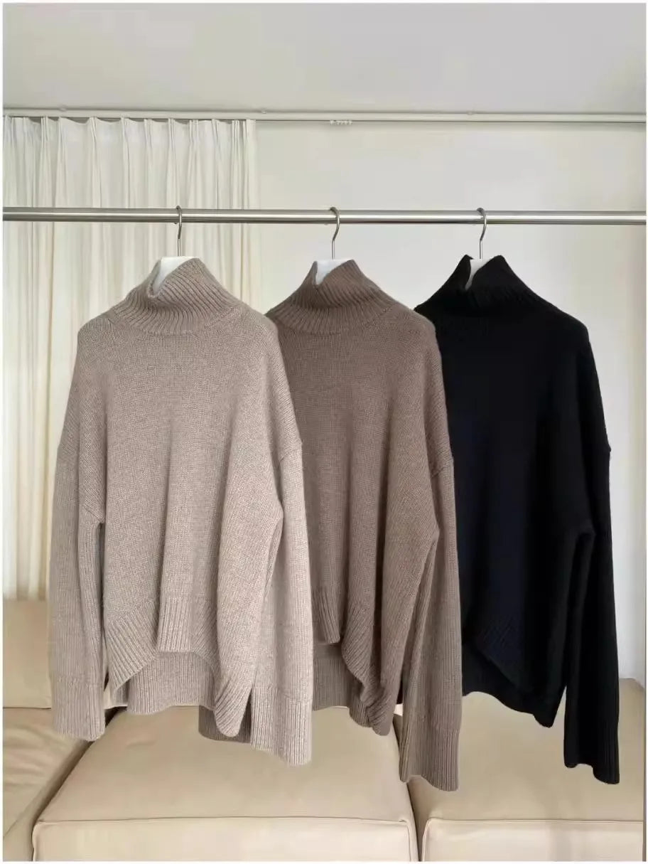 100% pure cashmere sweater for women high-neck sweater loose and thickened silhouette sweater-0