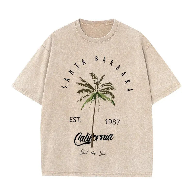 Vintage Palm Tree Print T Shirt Santa Barbara Retro Washed Cotton Tee by Vimost Shop