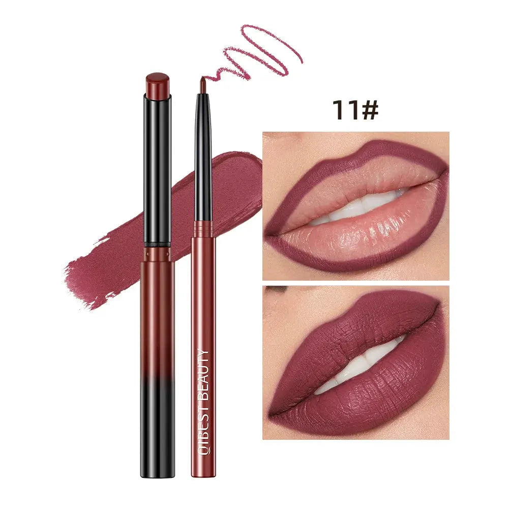 QIBEST Lipstick Pencil Waterproof Sexy Red Nude Purple Matte Tint Lipstick Lasting Lip liner Pen Longlasting Makeup Cosmetics by Factory Makeup Store