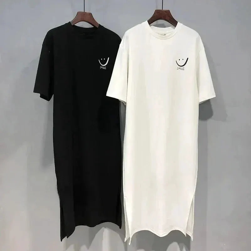 Women’s Loose-Fit Short-Sleeve Graphic T-Shirt Dress with Crew Neck by Vimost Shop
