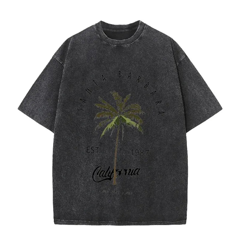 Vintage Palm Tree Print T Shirt Santa Barbara Retro Washed Cotton Tee by Vimost Shop