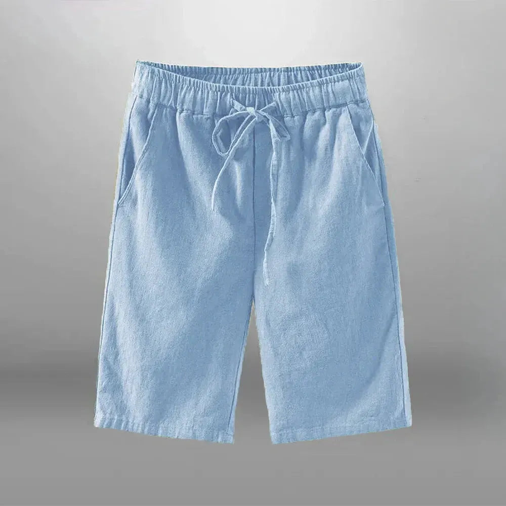Men’s Cotton-Linen Knee-Length Drawstring Shorts with Pockets and Regular Fit by Vimost Shop