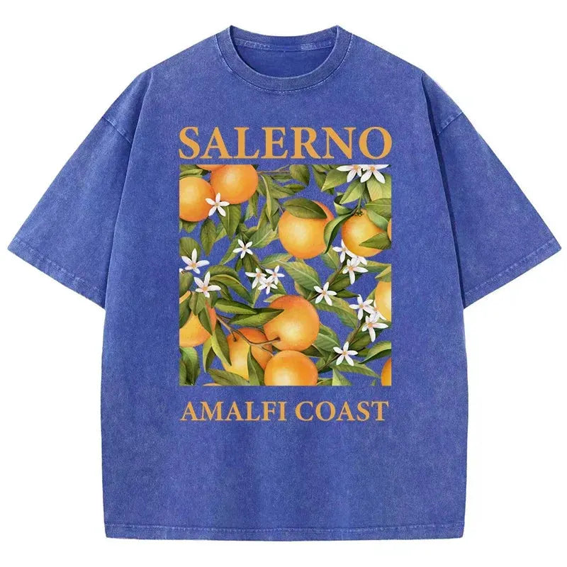 Fresh Orange Design Men's Washed Short Sleeve T-shirt Summer Casual Hip Hop Top Loose Cotton Short Sleeve by Vimost Shop