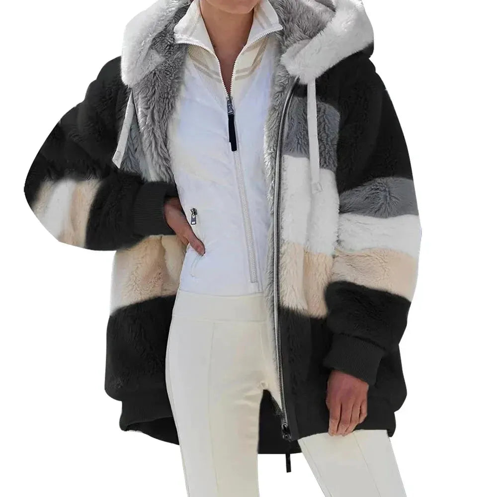 Women’s Hooded Zip-Front Patchwork Jacket by Vimost Shop