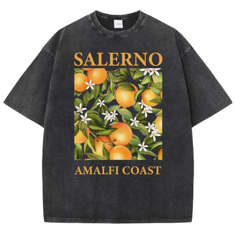 Fresh Orange Design Men's Washed Short Sleeve T-shirt Summer Casual Hip Hop Top Loose Cotton Short Sleeve by Vimost Shop