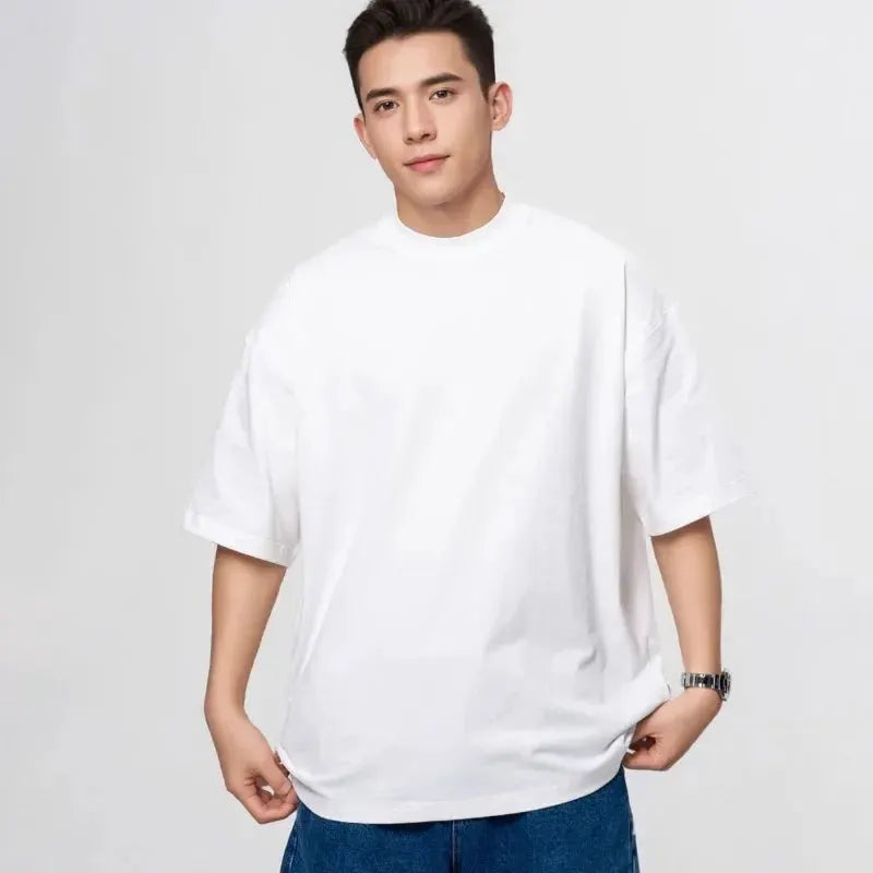 Men’s Heavyweight Cotton Crew-Neck T-Shirt with Relaxed Short-Sleeve Cut by Vimost Shop