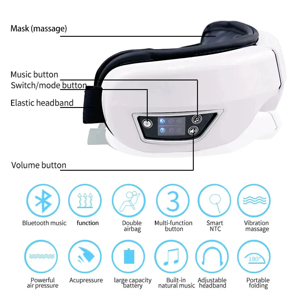 6D Smart Eye Massager Vibration Airbag Compress Eye Care Instrument Bluetooth Music Eye Massage Glasses Eye Relax Fatigue by Raiuleko Official Store