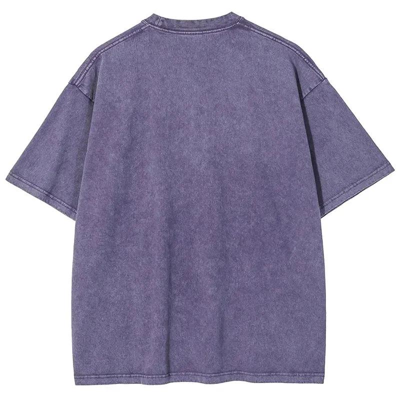 Vintage Washed Men's Snowflake T-shirt Casual Streetwear Summer Short Sleeved T-shirt by Vimost Shop