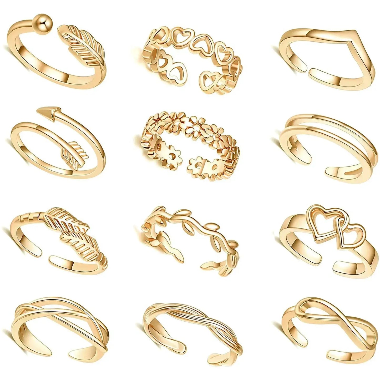7/10/12Pcs Adjustable Toe Rings for Women Foot Ring Gold/Silver Color Metal Round Jewelry for Girl Summer Beach Barefeet Fashion by Maiden-Art