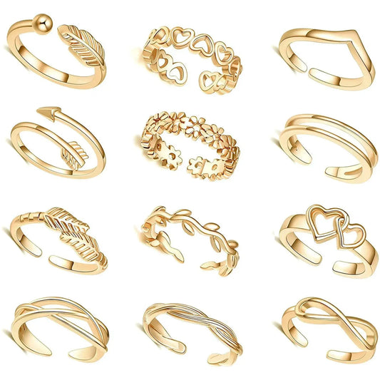 7/10/12Pcs Adjustable Toe Rings for Women Foot Ring Gold/Silver Color Metal Round Jewelry for Girl Summer Beach Barefeet Fashion by Maiden-Art