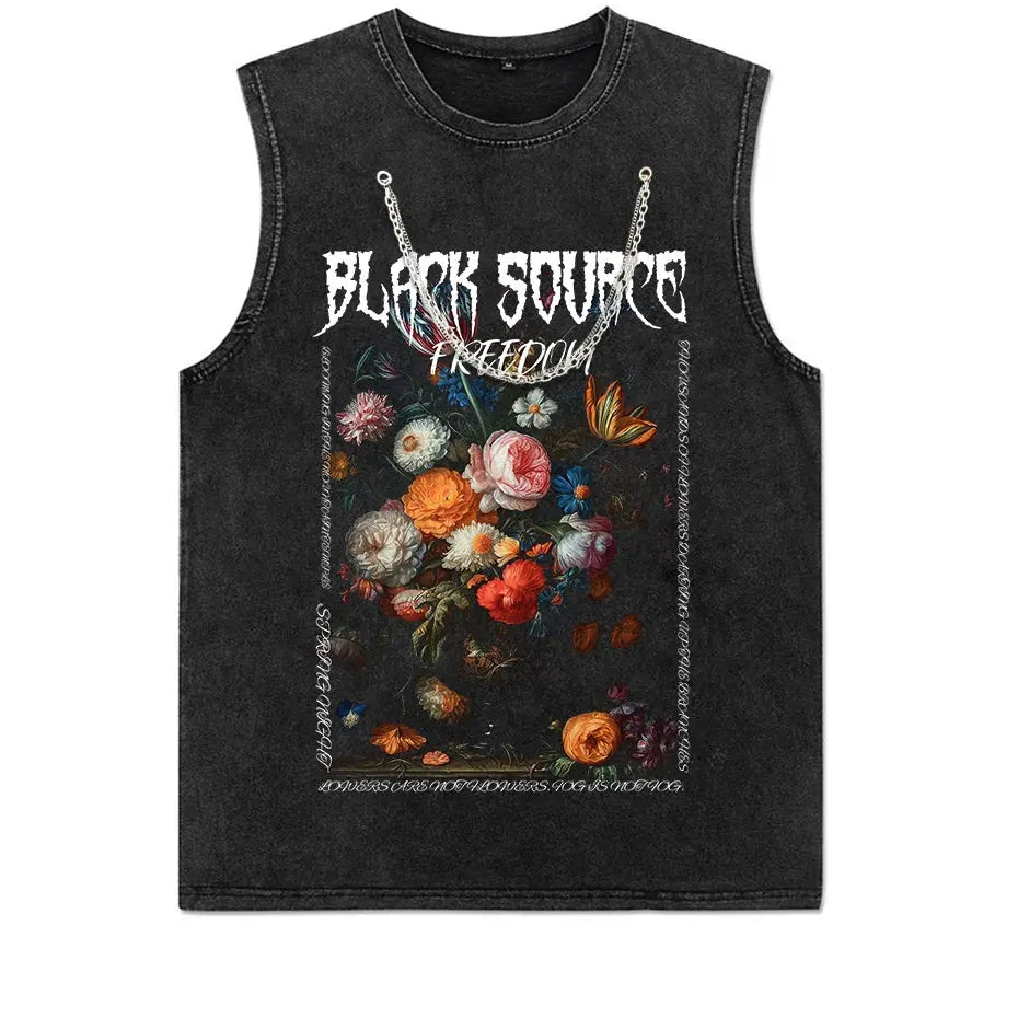 Gothic Rose Letter Print Vintage Washed Oversized T-Shirt by Vimost Shop