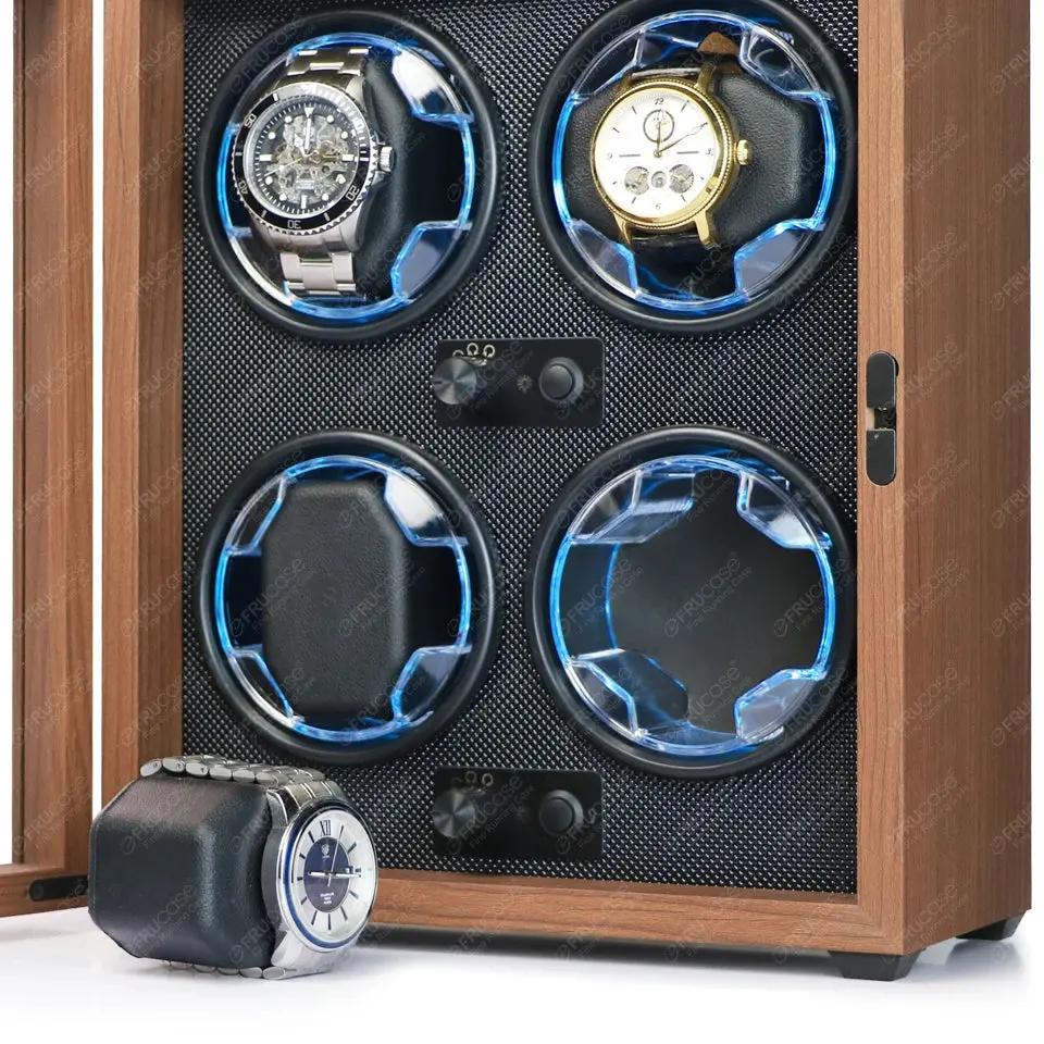 FRUCASE Wooden Watch Winder for Automatic Watches 4 Rolex Box Jewelry Display Collector Storage Wood Grain With Light by Equanimity Essence.