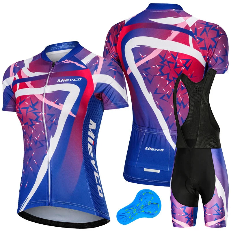 Women Short Sleeve Cycling Jersey Set Summer Bike Bib Shorts Suit-0