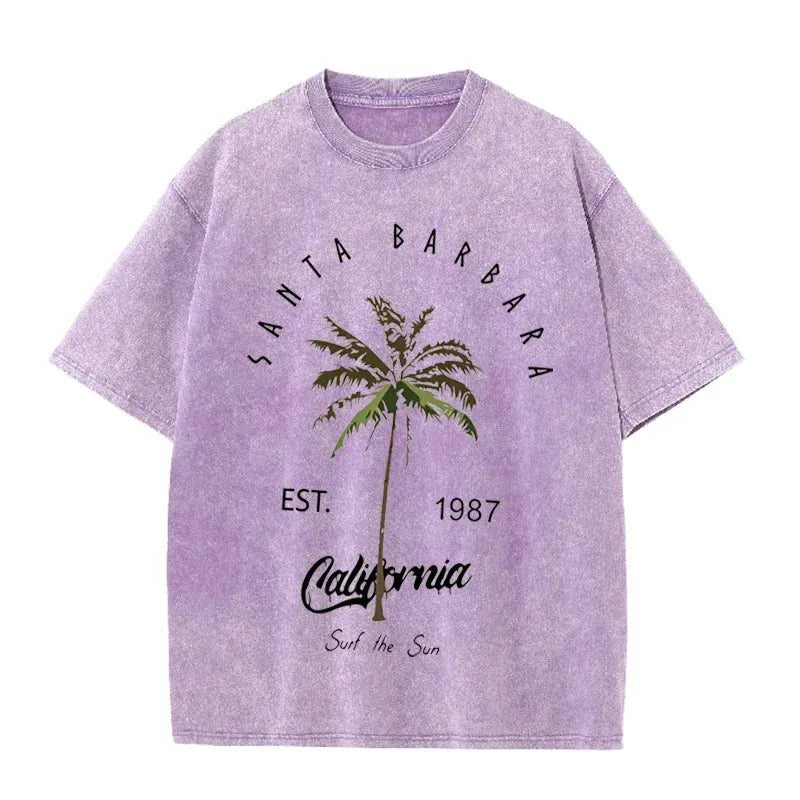 Vintage Palm Tree Print T Shirt Santa Barbara Retro Washed Cotton Tee by Vimost Shop