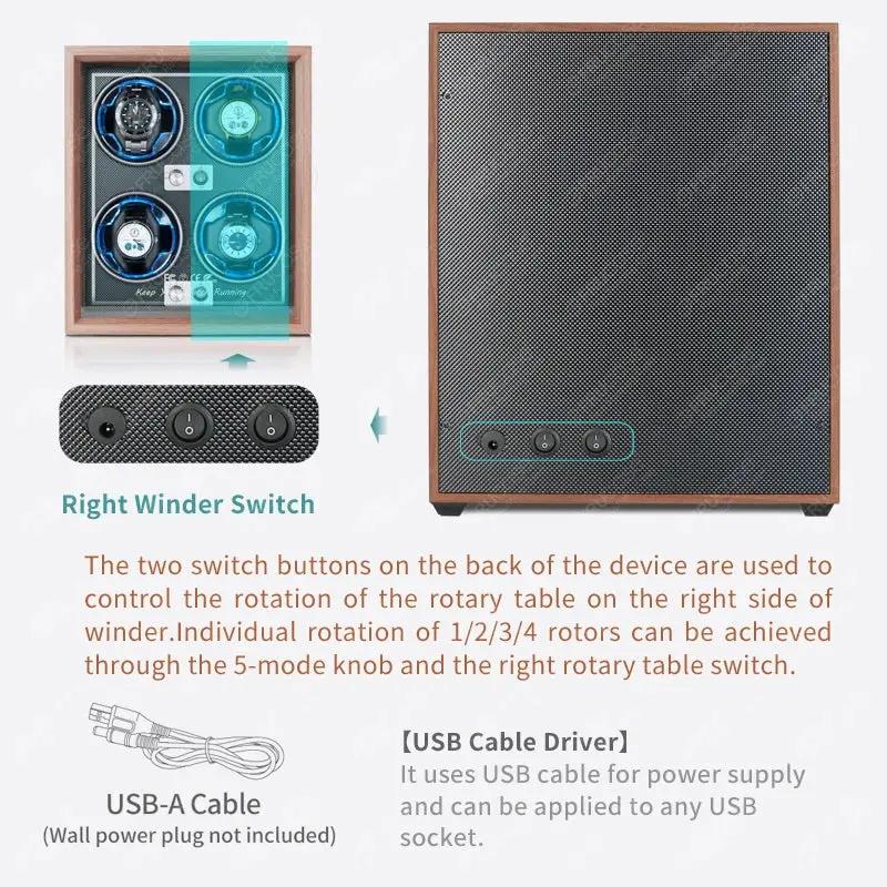 FRUCASE Wooden Watch Winder for Automatic Watches 4 Rolex Box Jewelry Display Collector Storage Wood Grain With Light by Equanimity Essence.