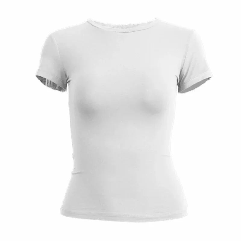 Women’s Slim-Fit Stretch Knit Crew-Neck T-Shirt with Short Sleeves by Vimost Shop