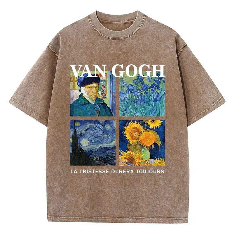 Fashionable Men's Washed T-shirt Printed Top Cotton Oversized Round Neck T-shirt Street Wear by Vimost Shop