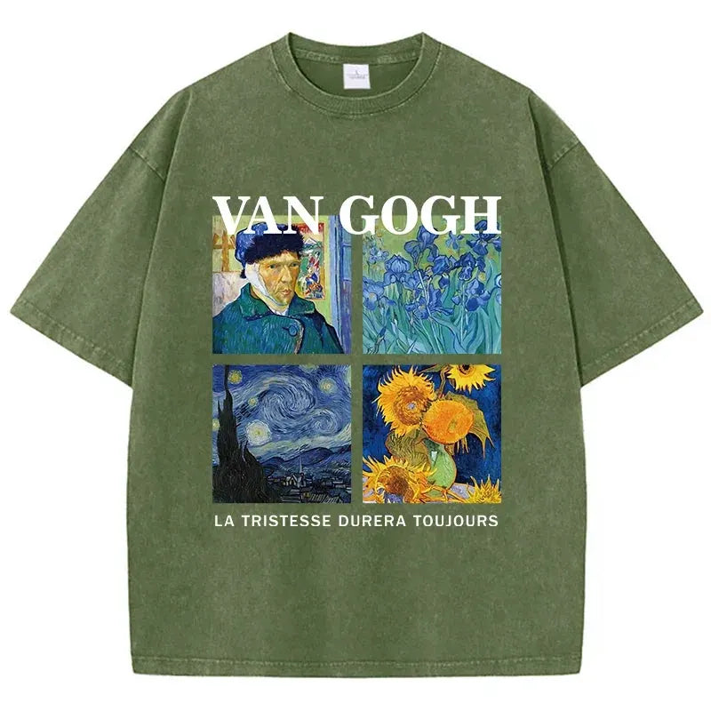 Fashionable Men's Washed T-shirt Printed Top Cotton Oversized Round Neck T-shirt Street Wear by Vimost Shop