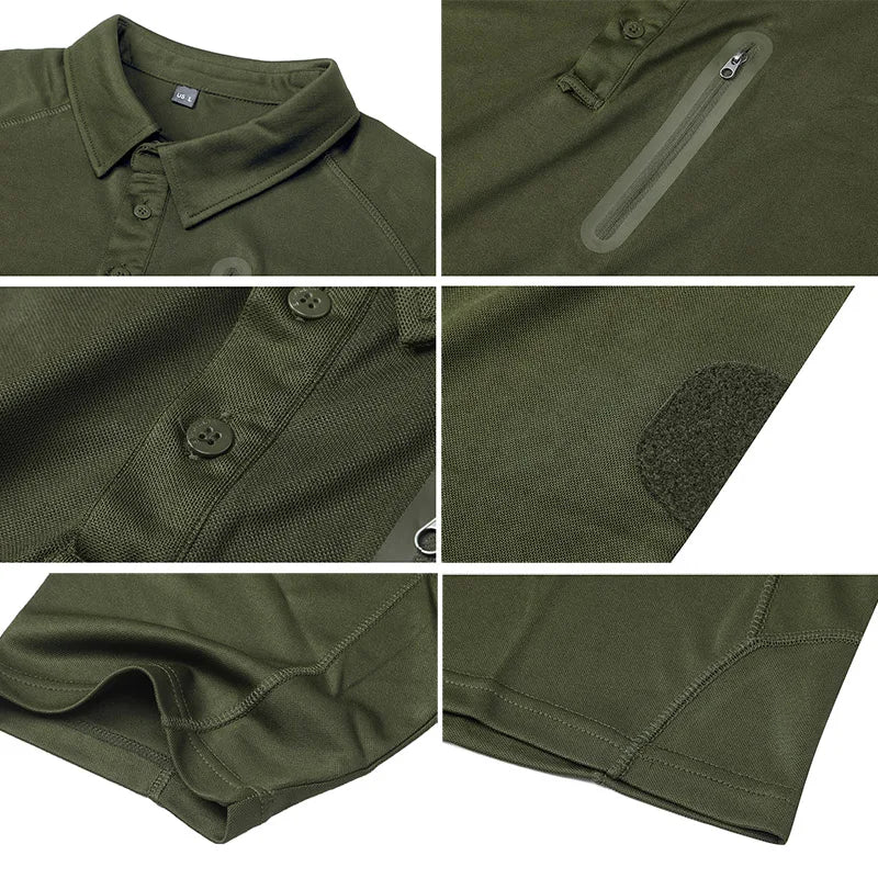 Men's Short Sleeve Polo Shirts Summer Tactical Polo with Zip Pocket Outdoor Hiking Golf Shirt Big Plus Size USA Size-4