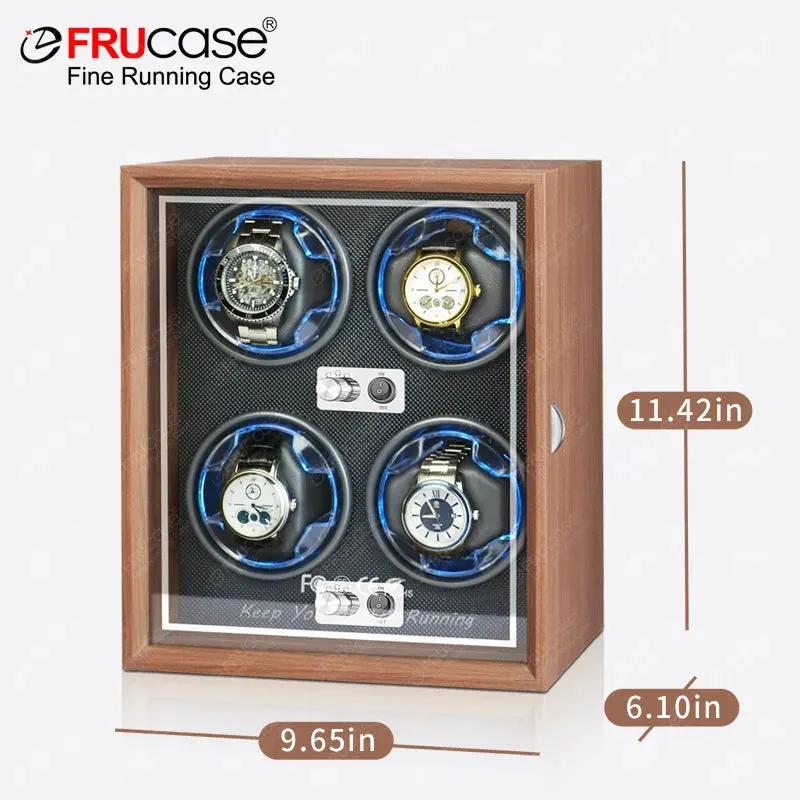FRUCASE Wooden Watch Winder for Automatic Watches 4 Rolex Box Jewelry Display Collector Storage Wood Grain With Light by Equanimity Essence.