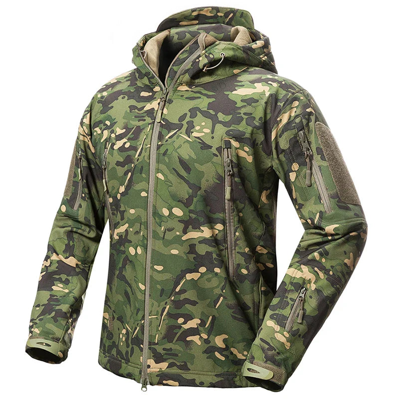 Men's Soft Shell Camouflage Tactical Jacket Men Waterproof Fleece Lined Coat Hooded Outdoor Hiking Hunting Clothes-0