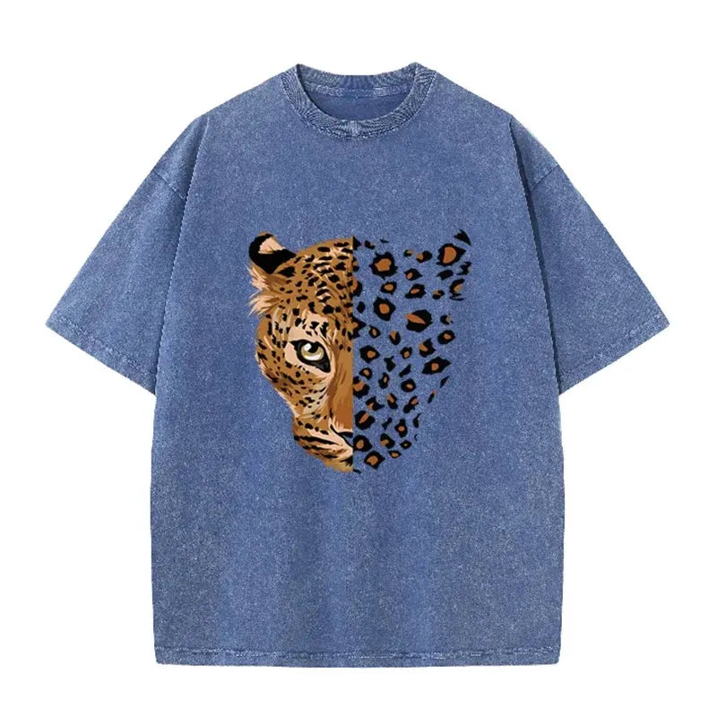 Vintage Purple Leopard Graphic T Shirt Animal Print Acid Wash Oversized Tee by Vimost Shop