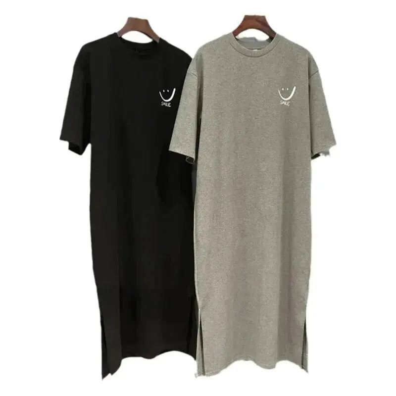 Women’s Loose-Fit Short-Sleeve Graphic T-Shirt Dress with Crew Neck by Vimost Shop