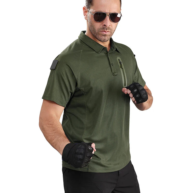 Men's Short Sleeve Polo Shirts Summer Tactical Polo with Zip Pocket Outdoor Hiking Golf Shirt Big Plus Size USA Size-2