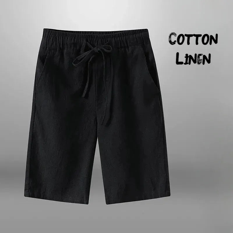 Men’s Cotton-Linen Knee-Length Drawstring Shorts with Pockets and Regular Fit by Vimost Shop