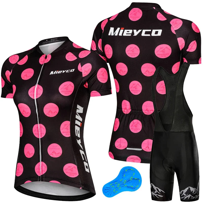 Women Short Sleeve Cycling Jersey Set Summer Bike Bib Shorts Suit-6