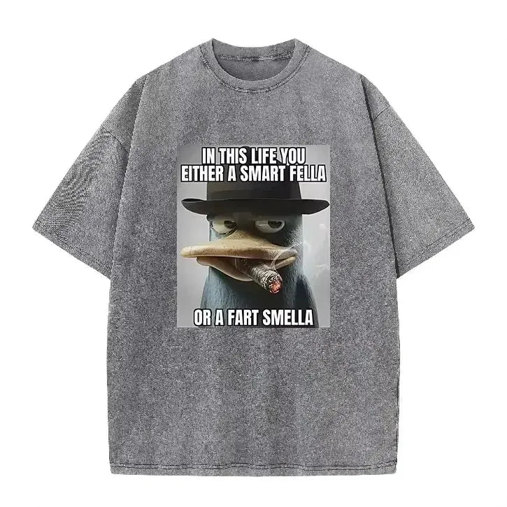 Retro Acid Wash Oversized T-shirt Funny Perry Platypus Meme Cartoon Print Casual Streetwear Tops by Vimost Shop
