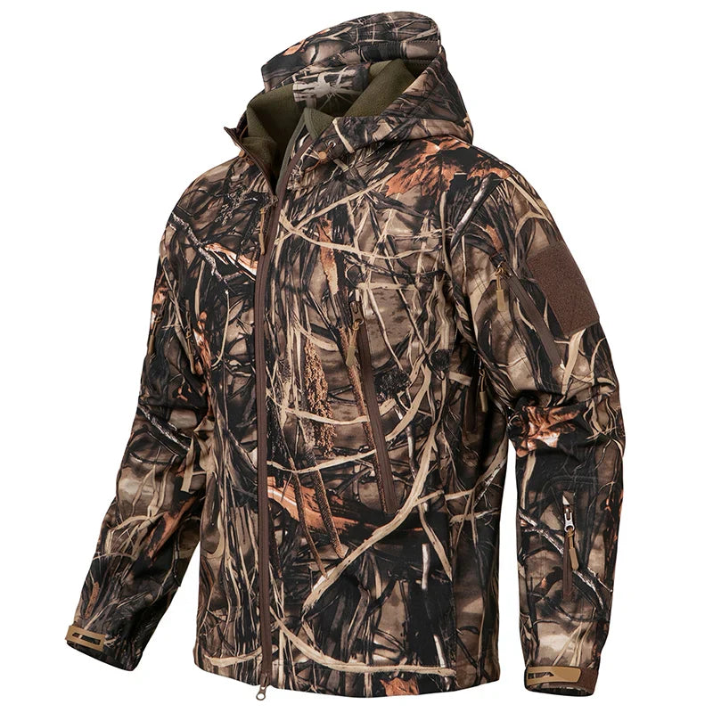 Men's Silent Camouflage Hunting Jacket Waterproof Fleece Tactical Jackets Soft Shell Outdoor Hiking Fishing Hooded Coat-2