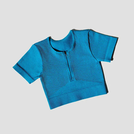 Women’s Seamless Short Sleeve Zip-Up Yoga Crop Top for Workout, Gym & Running by Vimost Shop