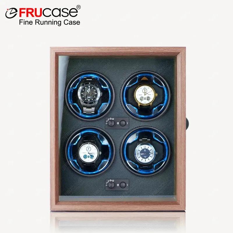 FRUCASE Wooden Watch Winder for Automatic Watches 4 Rolex Box Jewelry Display Collector Storage Wood Grain With Light by Equanimity Essence.