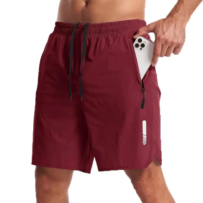 Men’s Nylon-Blend Running Shorts with Drawstring Waist and Zippered Pocket by Vimost Shop