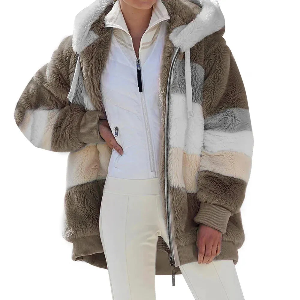 Women’s Hooded Zip-Front Patchwork Jacket by Vimost Shop