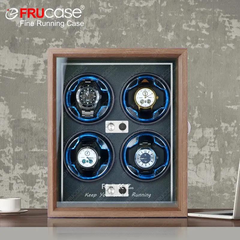 FRUCASE Wooden Watch Winder for Automatic Watches 4 Rolex Box Jewelry Display Collector Storage Wood Grain With Light by Equanimity Essence.