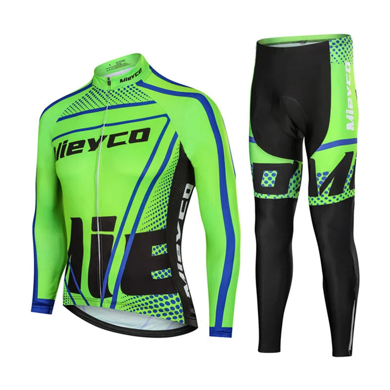 Men Long Sleeve Cycling Jersey Set MTB Road Bike Breathable Outdoor Cycling Suit-14