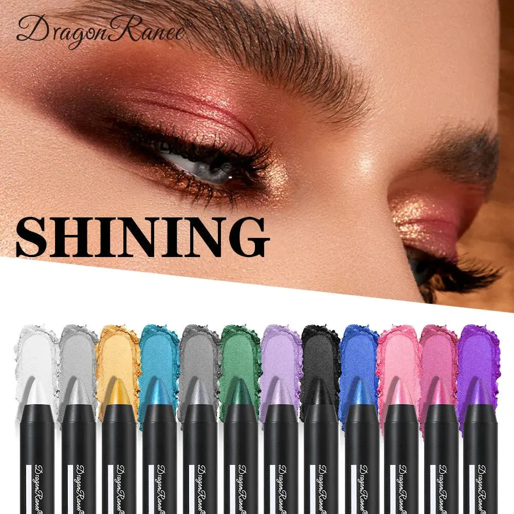 Smoky Dark Green Eyeshadow Pencil Stick Waterproof Pearlescent 12 Colors Metallic Glitter Eye Shadow Highlighter Pen Makeup Tool by HMEINA Store