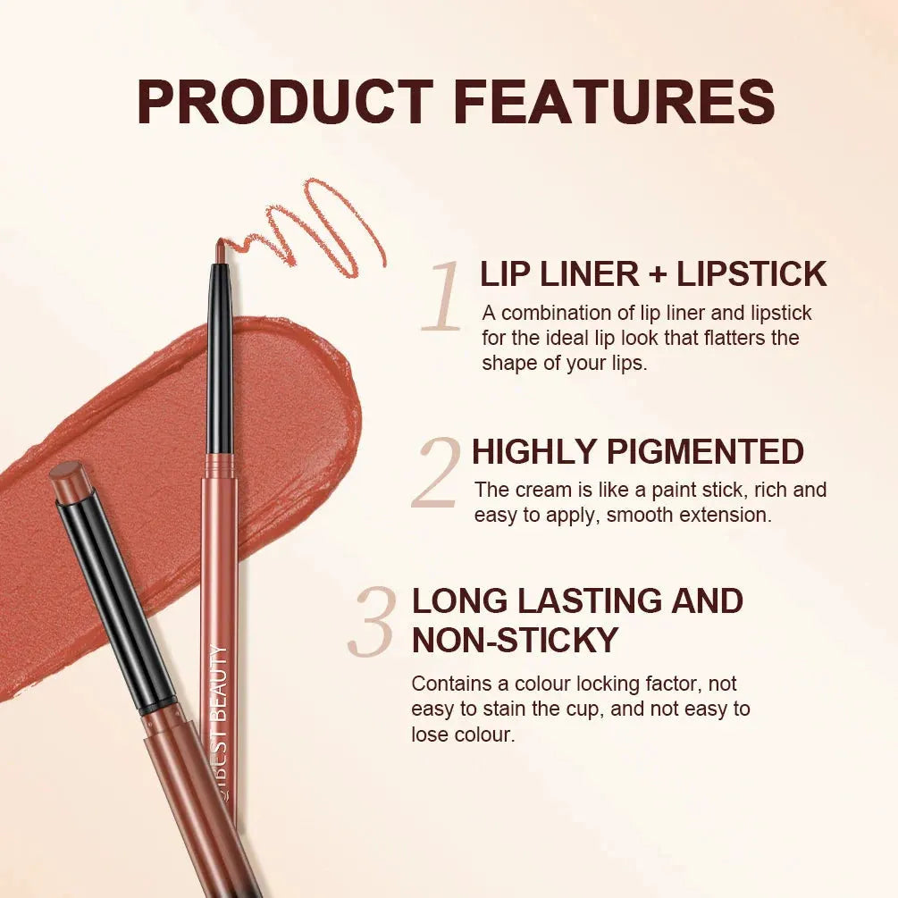 QIBEST Lipstick Pencil Waterproof Sexy Red Nude Purple Matte Tint Lipstick Lasting Lip liner Pen Longlasting Makeup Cosmetics by Factory Makeup Store