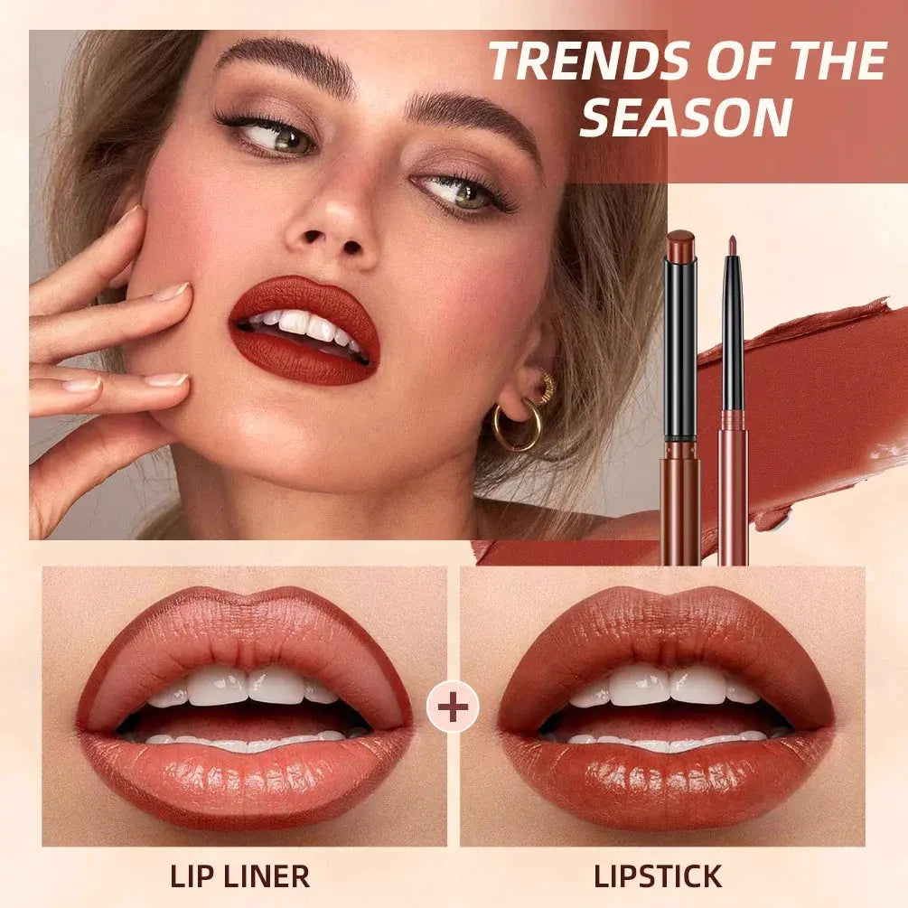 QIBEST Lipstick Pencil Waterproof Sexy Red Nude Purple Matte Tint Lipstick Lasting Lip liner Pen Longlasting Makeup Cosmetics by Factory Makeup Store