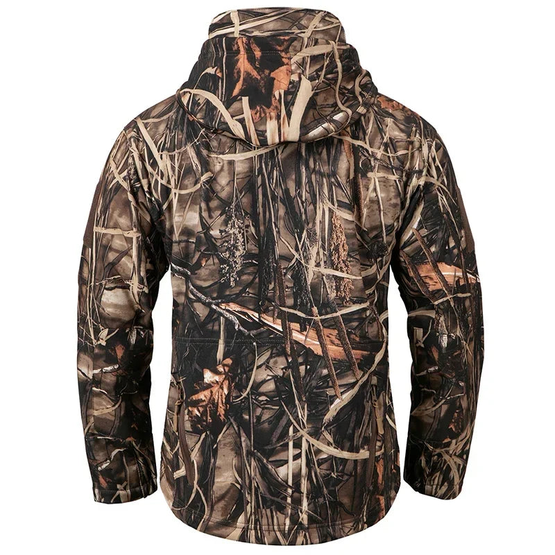 Men's Silent Camouflage Hunting Jacket Waterproof Fleece Tactical Jackets Soft Shell Outdoor Hiking Fishing Hooded Coat-1