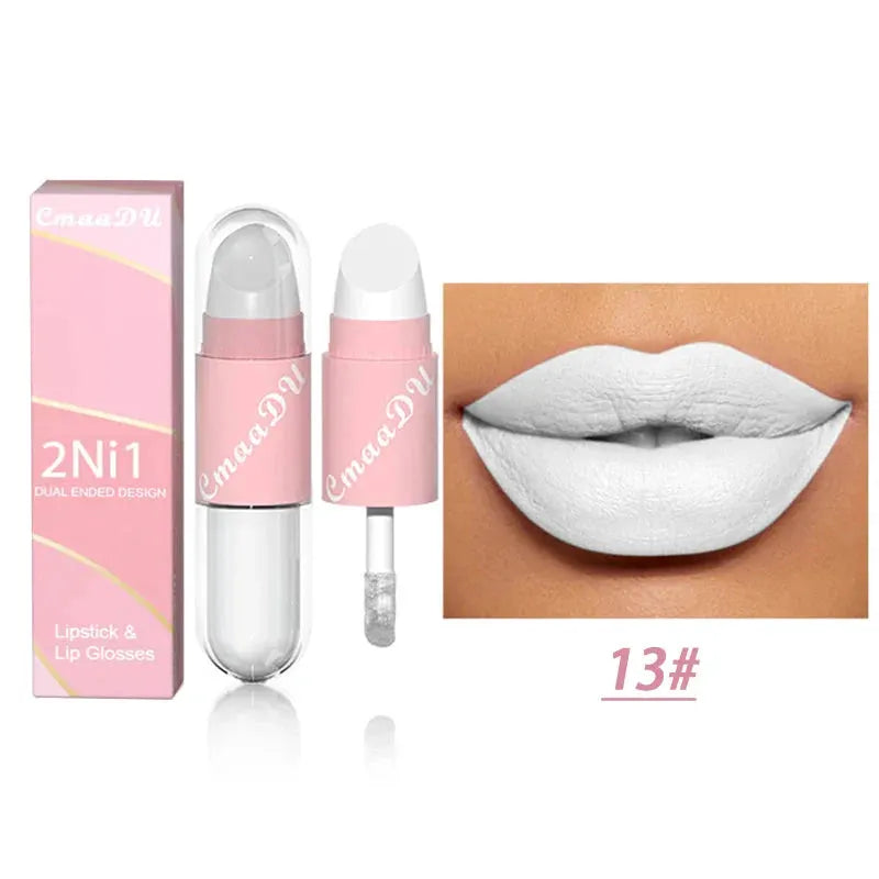 18 Colors 2 in 1 Matte Lipstick Liquid Purple Lip Glaze Double Head Lip Makeup Lasting Waterproof Velvet Sexy Dark Red Lipsticks by HMEINA Store